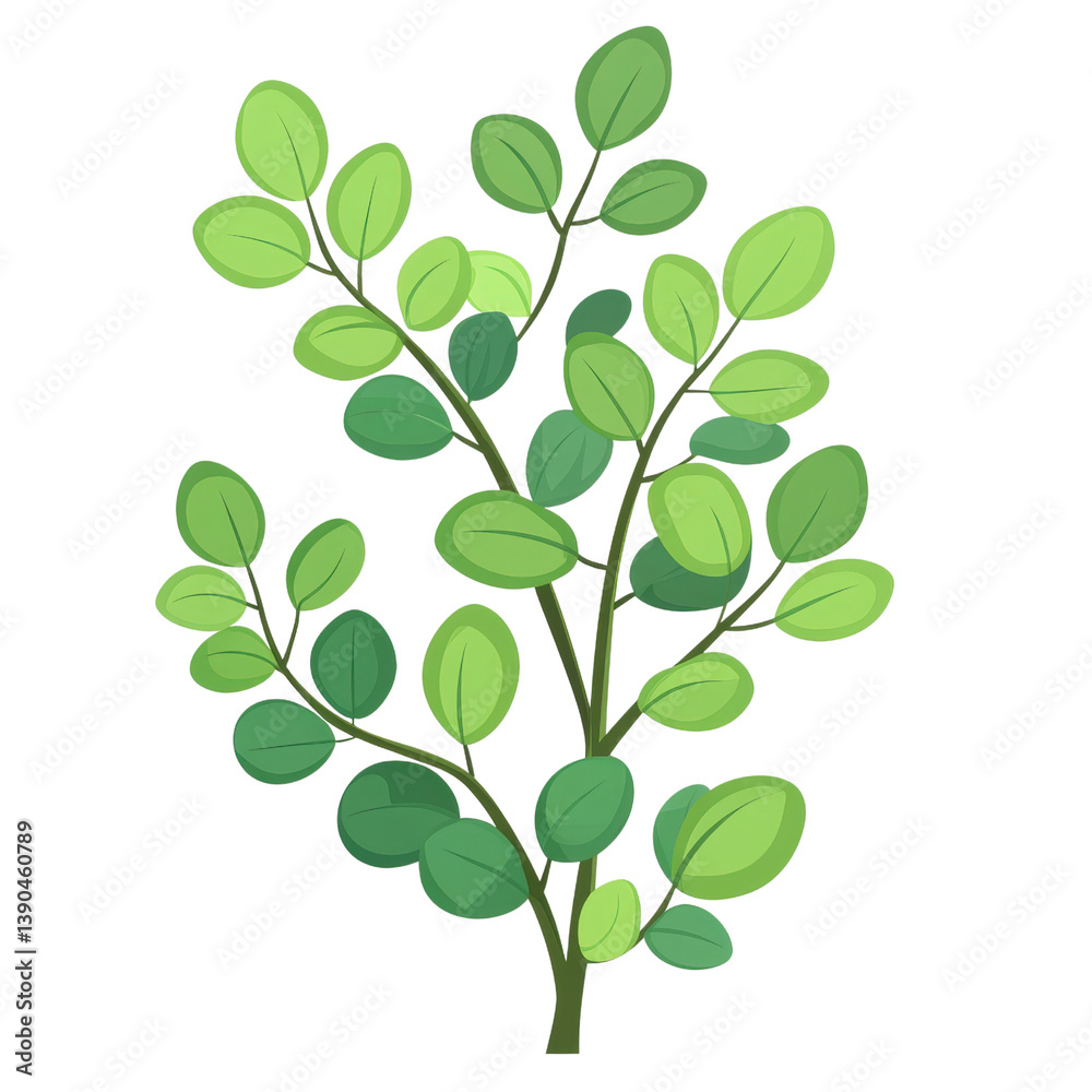 Obraz premium Vibrant Leafy Branch: A fresh and lively illustration of a verdant, flourishing leafy branch, depicting the vitality of nature and the delicate beauty of flora.