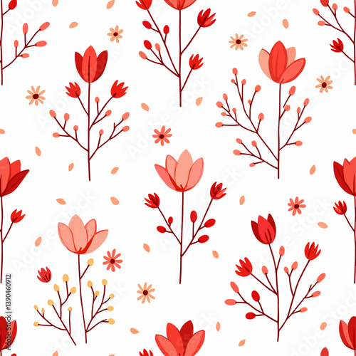 Seamless pattern with red flowers, Summer flower Seamless pattern