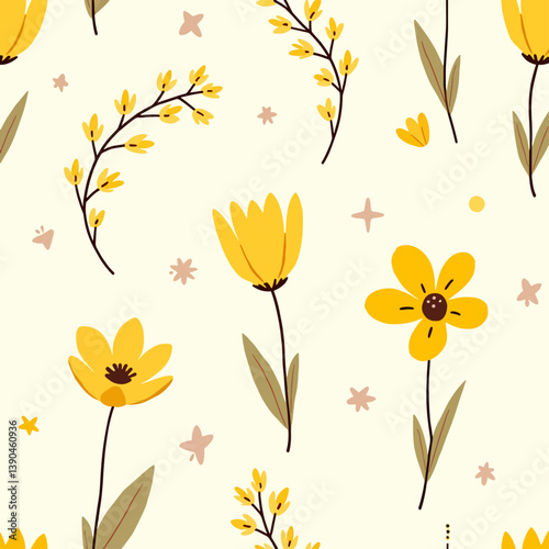 Seamless background with yellow flowers, Seamless pattern with yellow flowers