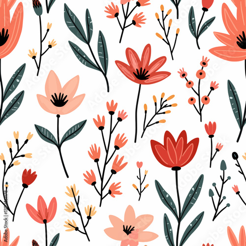 seamless pattern with red flowers, seamless floral pattern