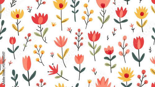 Seamless pattern with red tulips