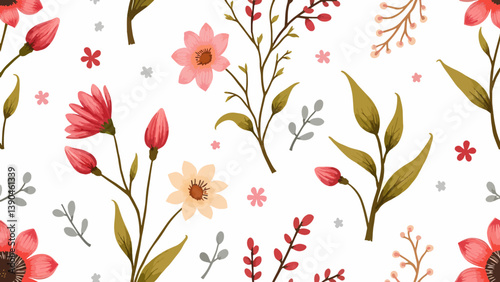 seamless pattern with red flowers