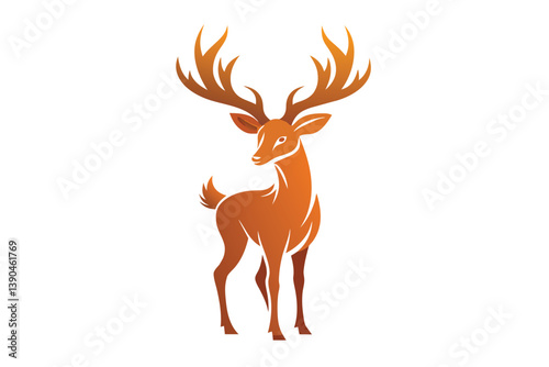 A vibrant orange deer with large, intricate antlers poses elegantly. The design highlights its slender body and graceful stance, embodying strength and beauty in nature.