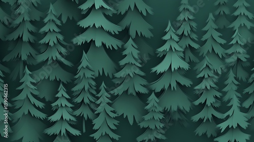 Teal paper cut-out evergreen forest.