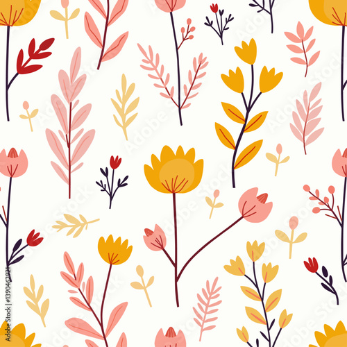 Seamless pattern with color flowers, Seamless floral background