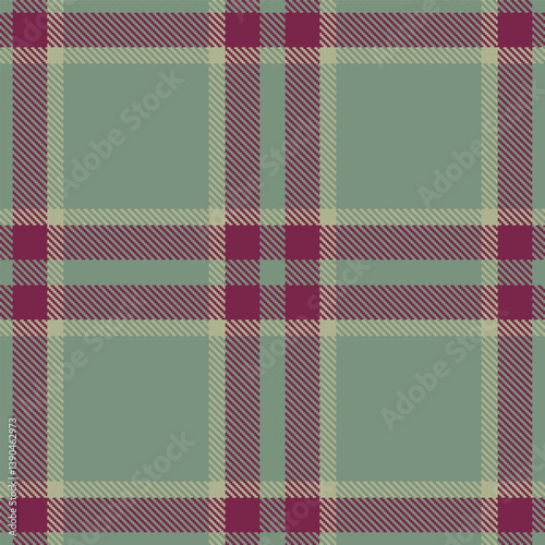 Contemporary Seamless Tartan featuring Classic green grey and Vivid merlot Fabric Design