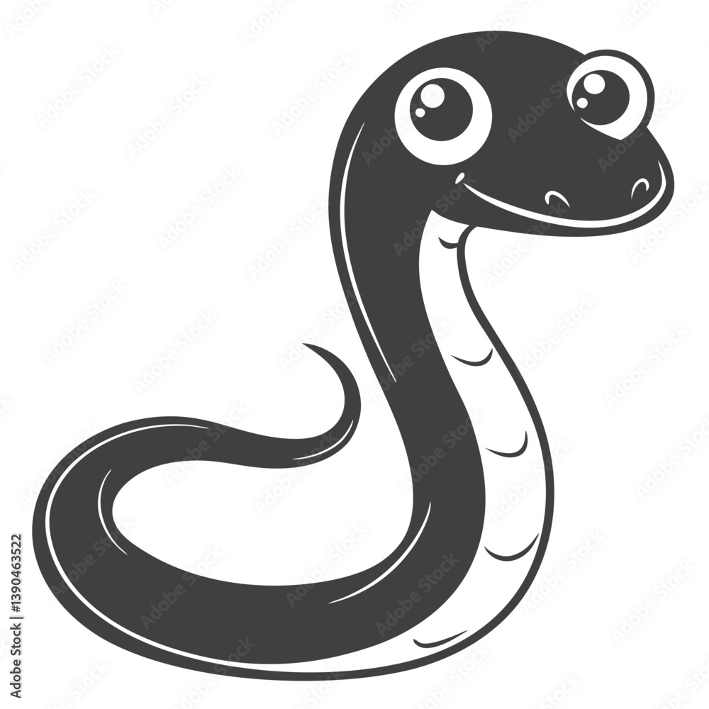 Cute Cartoon Snake Vector Illustration In Black And White On Isolated Background Cute Cartoon Snake Vector Illustration In Black And White On Isolated Background