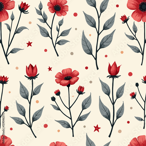 Seamless floral pattern red flowers, seamless pattern with flowers