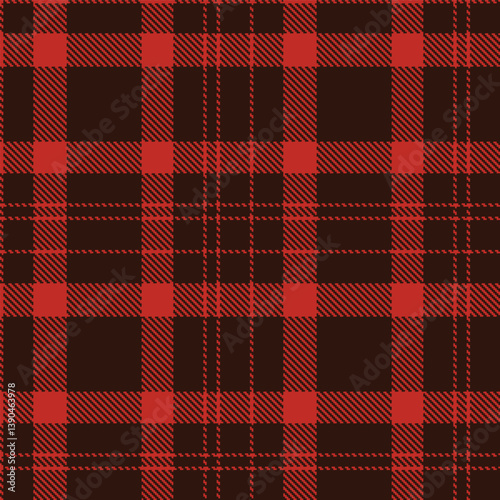 Rustic scarlet Seamless Tartan with Highland dark brown accents Fabric Design