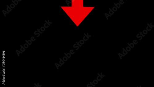 Red arrow pointing down animation. Download sign on black screen.