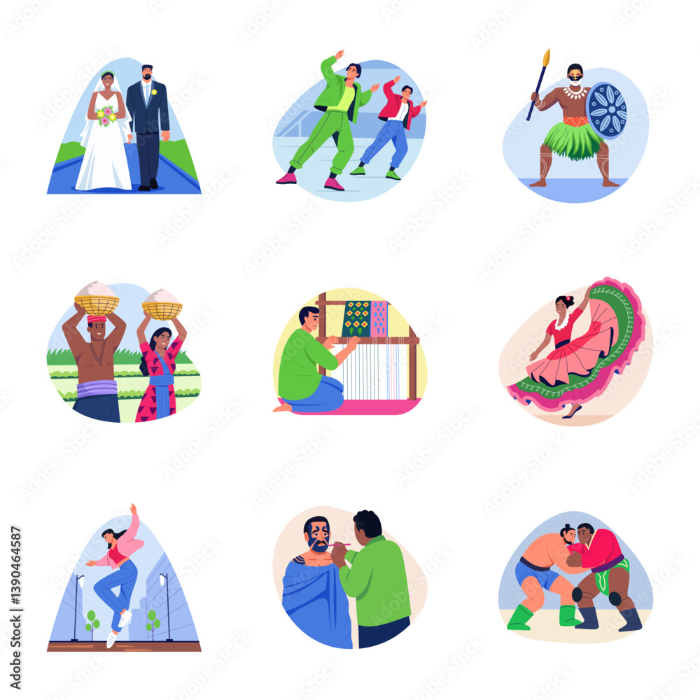 Fototapeta premium Pack of Cultural Diversity Flat Style Illustrations