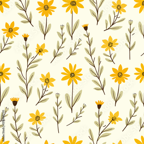 Seamless background with yellow flowers, Seamless pattern with yellow flowers