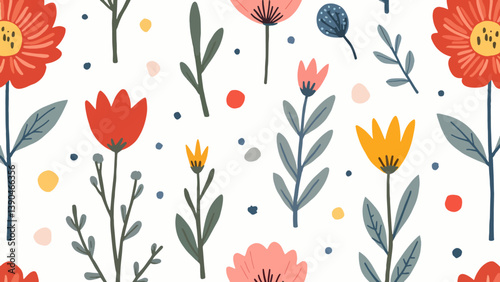 Flowers color seamless Pattern in Scandinavian 