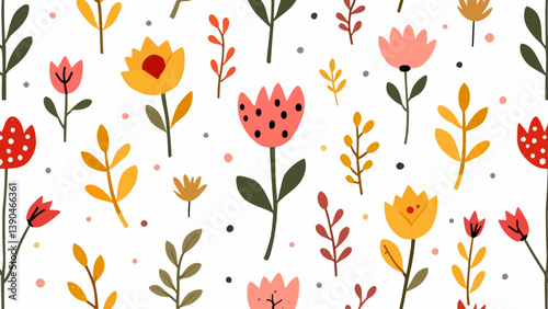 Flowers color seamless Pattern in Scandinavian 