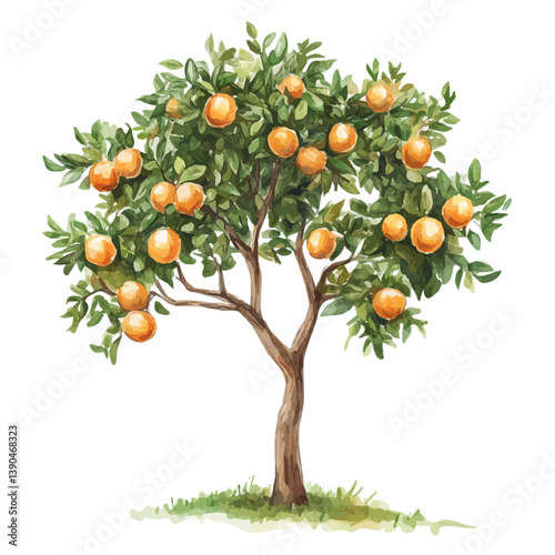 A watercolor painting of an Apricot tree, isolated on a white background. Apricot tree vector

