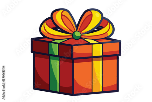 A vibrant gift box adorned with a large ribbon sits invitingly, showcasing festive colors that add excitement to any celebration or event.