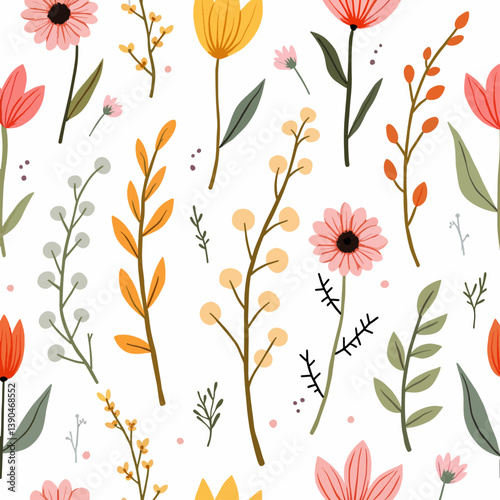 Seamless pattern with color flowers, Seamless floral background
