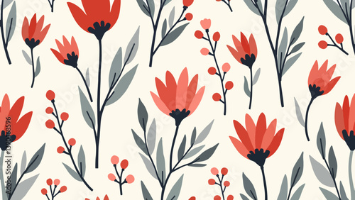 Spring Floral Seamless Pattern, abstract seamless pattern with flowers and branches, background graphic design print vector illustration, vintage colors.	