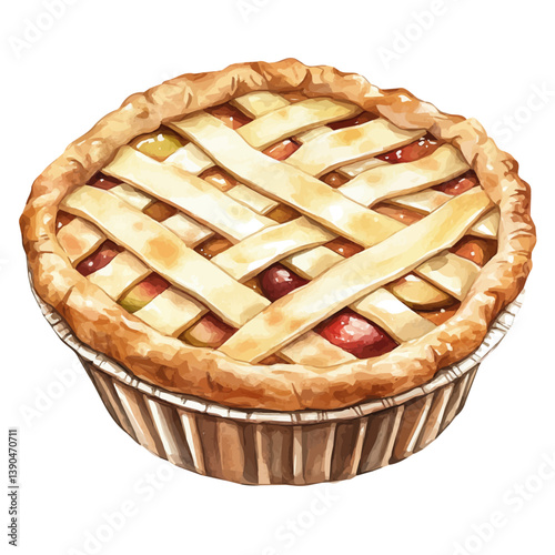 A watercolor painting of an Apple Pie, isolated on a white background. Apple Pie vector

