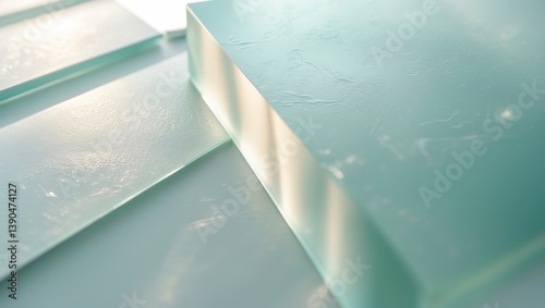 Shaggy semi-transparent glass panel with light painting across its surface.