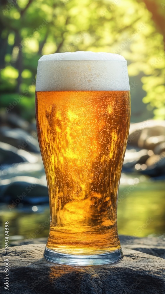 Refreshing Craft Beer in a Glass Surrounded by Nature's Beauty Refreshing Craft Beer in a Glass Surrounded by Nature's Beauty