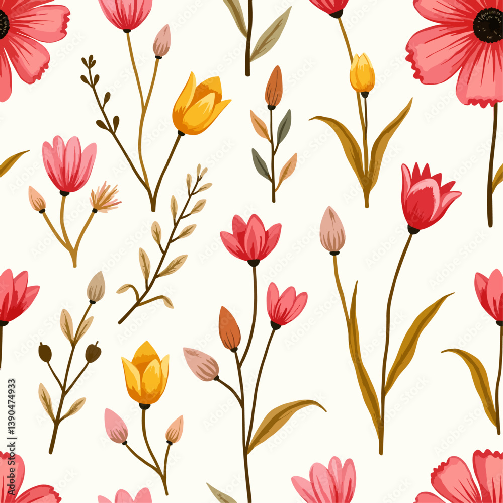 Obraz premium seamless pattern with pink tulips