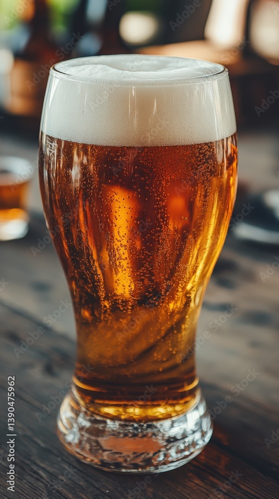 Refreshing Craft Beer in a Pint Glass with Bubbles and Foamy Head Refreshing Craft Beer in a Pint Glass with Bubbles and Foamy Head