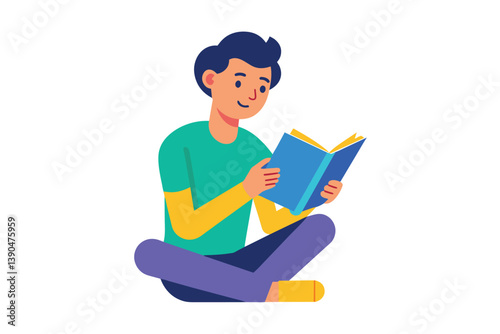 A young individual is comfortably seated on the floor, fully absorbed in a book. The warm atmosphere suggests a peaceful afternoon dedicated to reading.