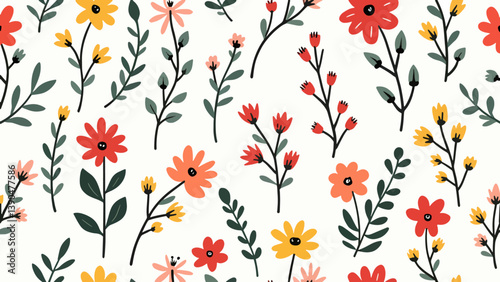 Flowers color seamless Pattern in Scandinavian 