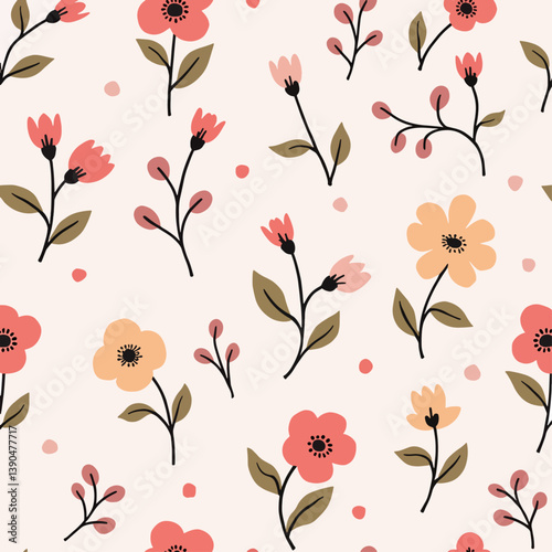 Flowers color seamless Pattern in Scandinavian 
