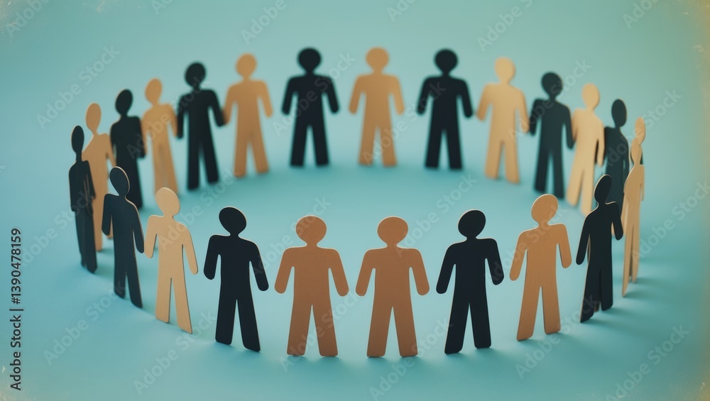 Teamwork illustrates the concept of unity and solidarity. Collaboration among co-workers. Business partnership. Social involvement. Paper human figures. Teamwork illustrates the concept of unity and solidarity. Collaboration among co-workers. Business partnership. Social involvement. Paper human figures.