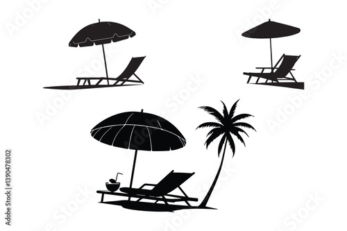Summer Beach Chair Silhouette Vector Tropical Vacation Clipart Set