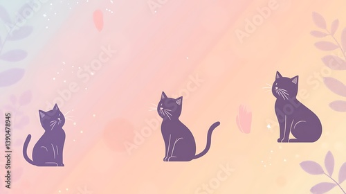 Three cute kittens sitting on pastel background.