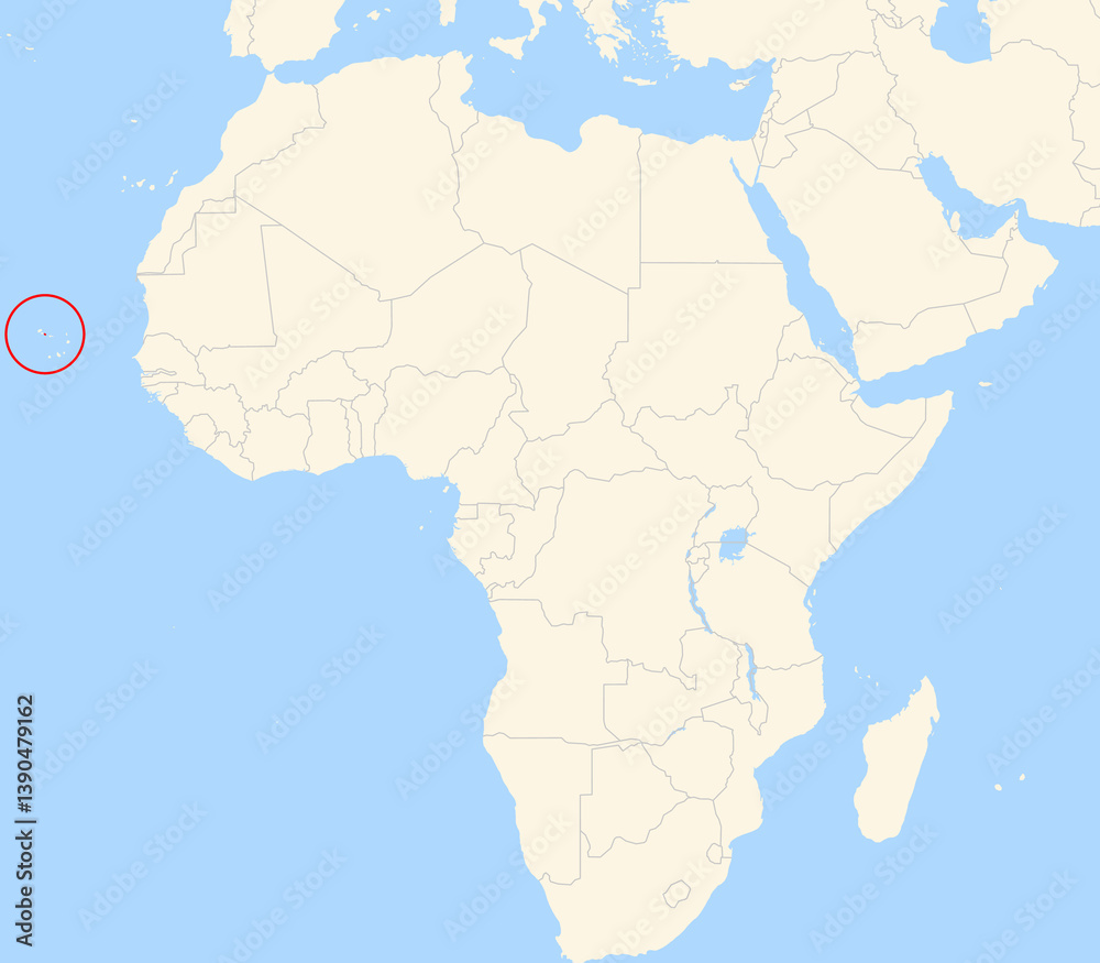 Naklejka premium Location Map of the island Santa Luzia (Cape Verde). The island is highlighted with a red circle. No labels at all.