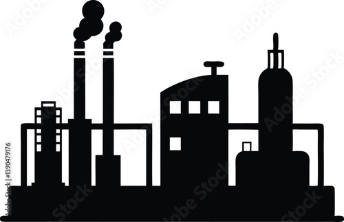 Chemical plant black silhouette  vector,black silhouette of a factory