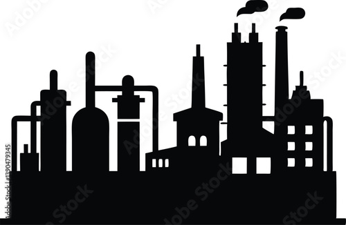 Chemical plant black silhouette  vector,black silhouette of a factory