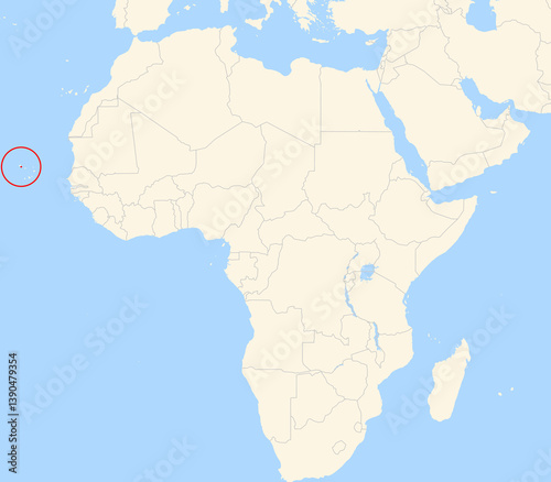 Location Map of the island Sao Vicente (Cape Verde). The island is highlighted with a red circle. No labels at all.
