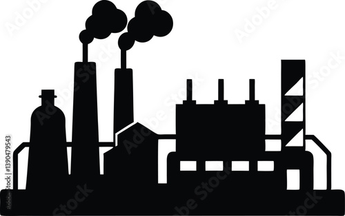 Chemical plant black silhouette  vector,black silhouette of a factory