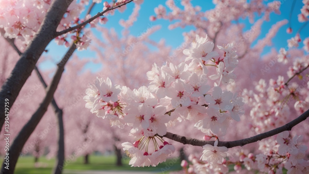 The cherry blossoms are blooming in the park. The cherry blossoms are blooming in the park.