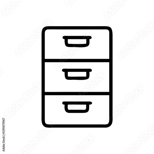 Filing cabinet icon with three drawers on a white background