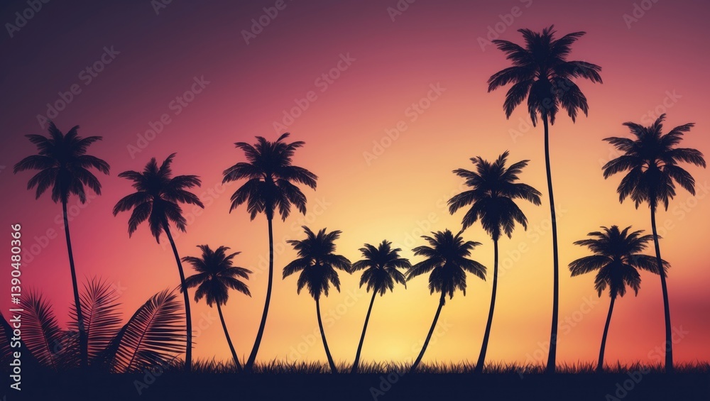 Silhouette of palm trees against a beach backdrop. Silhouette of palm trees against a beach backdrop.