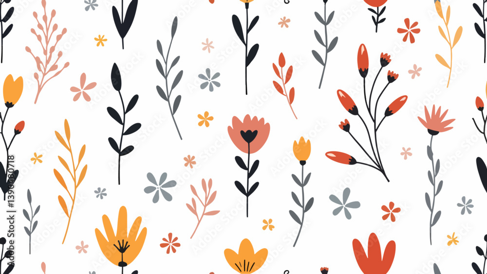 Flowers color seamless Pattern in Scandinavian Flowers color seamless Pattern in Scandinavian