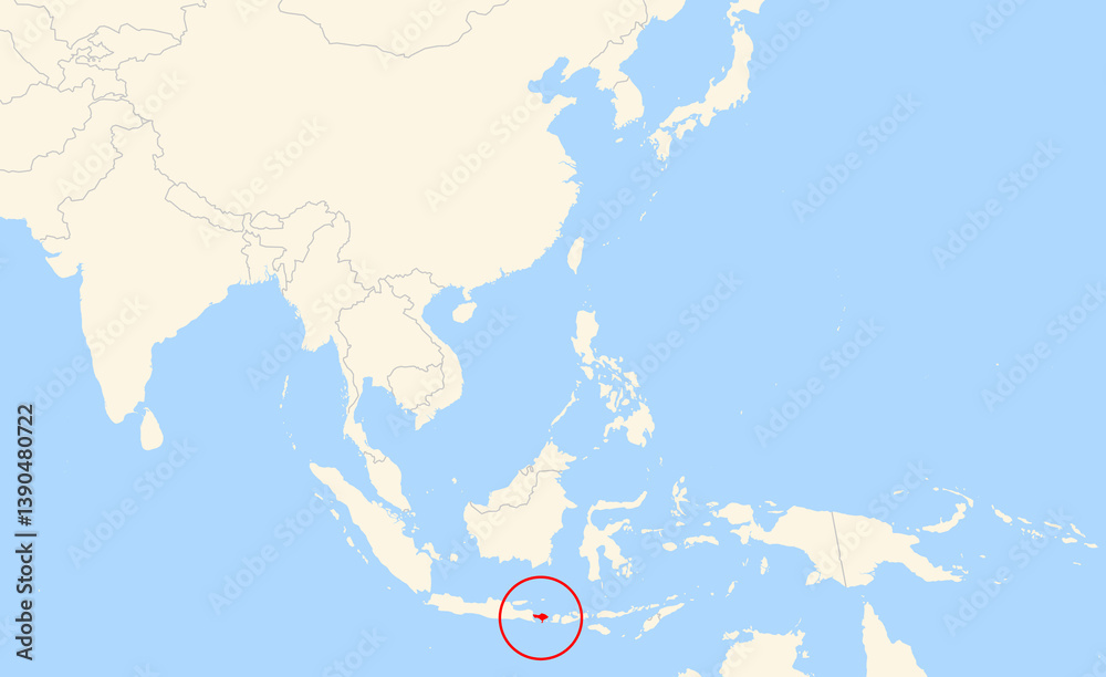 Obraz premium Location Map of the island Pulau Bali (Indonesia). The island is highlighted with a red circle. No labels at all.