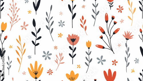 Flowers color seamless Pattern in Scandinavian 