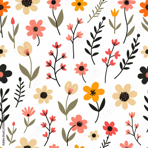 Flowers color seamless Pattern in Scandinavian 