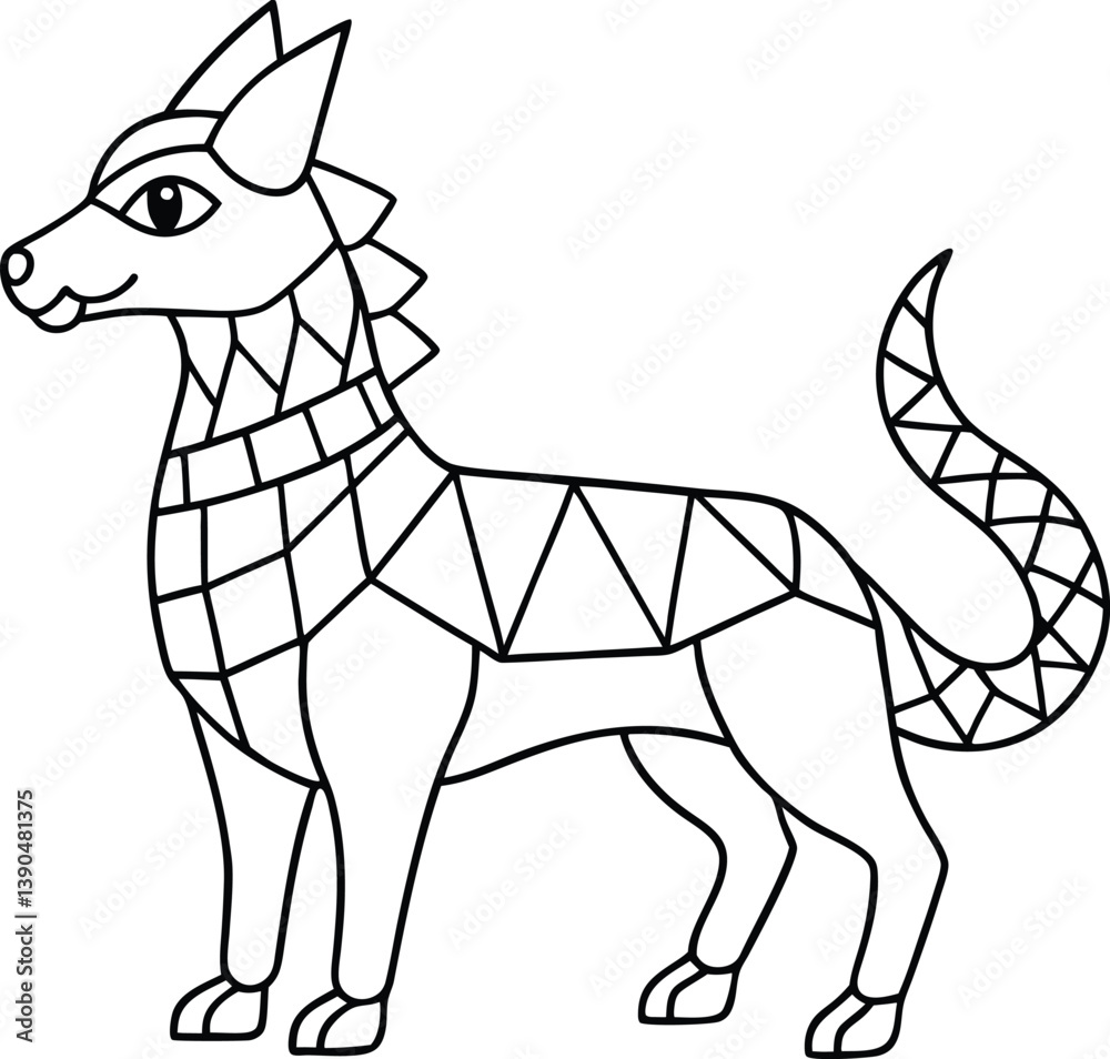Obraz premium Geometric Patterned Dog with Curled Tail Outlined on Transparent Background