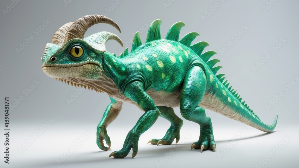 Obraz premium Side view of a chameleon strolling, isolated on white while looking at the camera against a white backdrop.