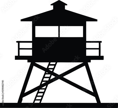 Lifeguard tower Silhouette vector, Safeguard tower black on a white background