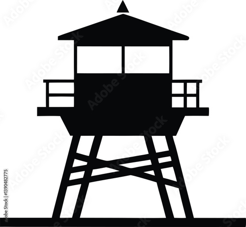 Lifeguard tower Silhouette vector, Safeguard tower black on a white background