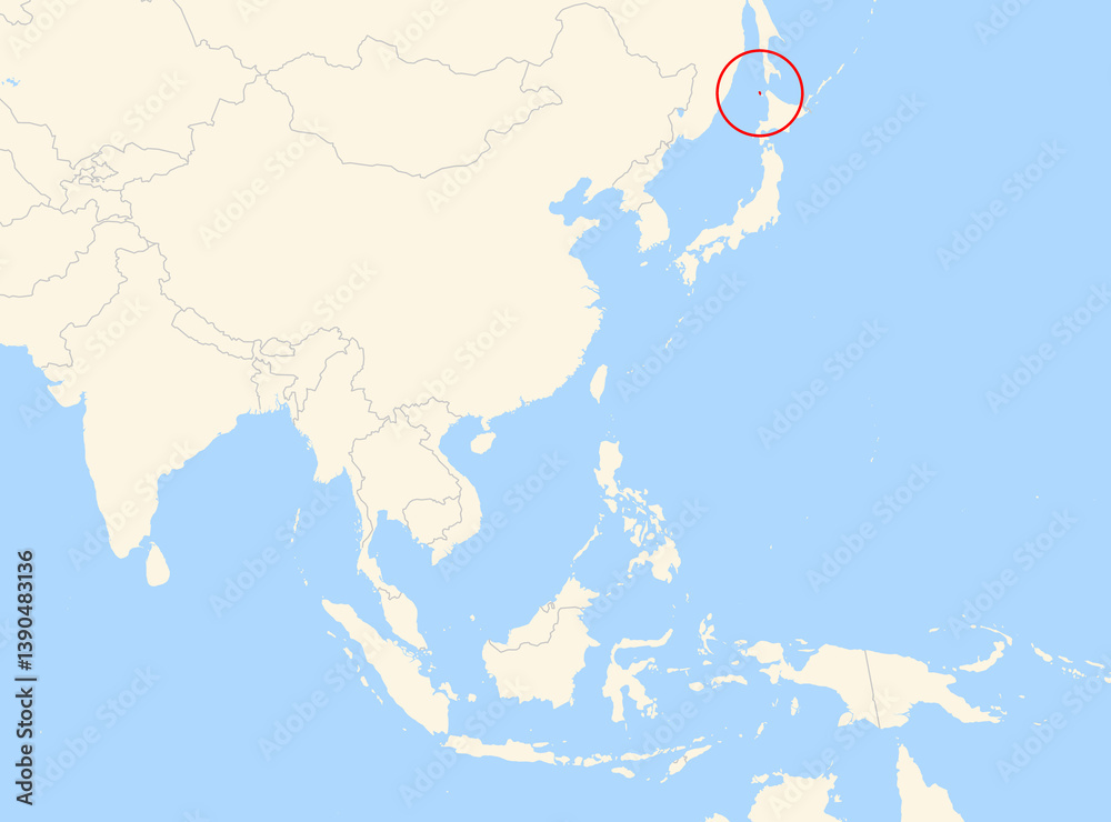 Obraz premium Location Map of Rebun Island (Japan). The island is highlighted with a red circle. No labels at all.